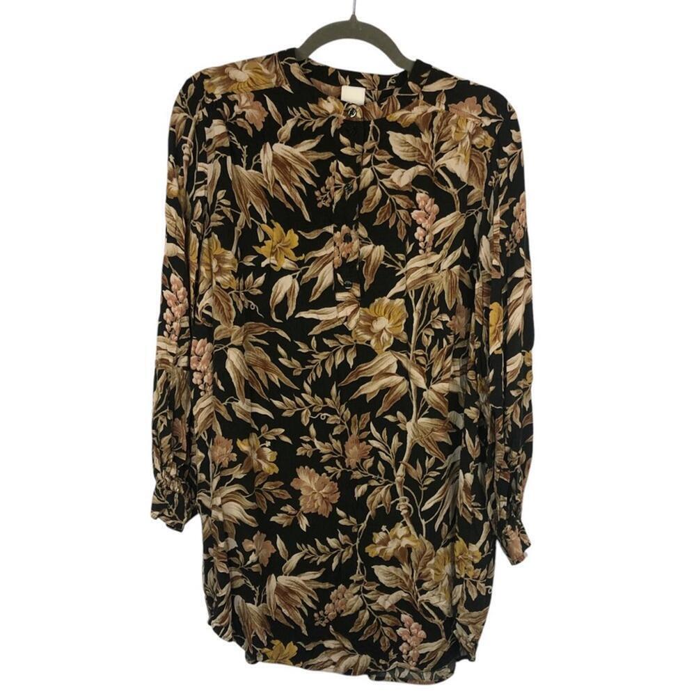 H &M Large Floral Tunic Collarless Buttons Halfway Up Relaxed Loose Fit [COPY]